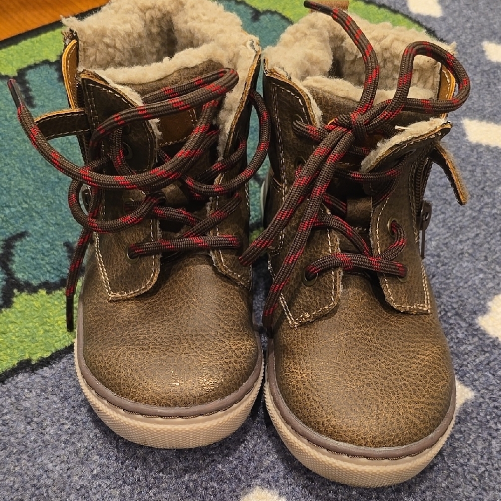 Brown Kids Boots with Red Accents